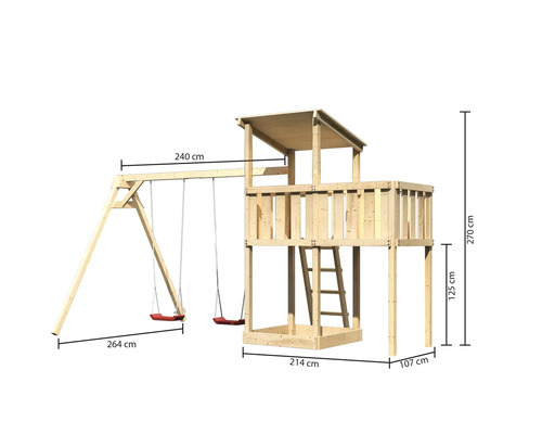 Spielturm mit Schaukel und den Maßen 264 mal 240 mal 270 Zentimeter