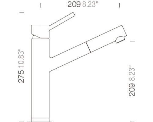 Technische Zeichnung einer Armatur mit Maßangaben