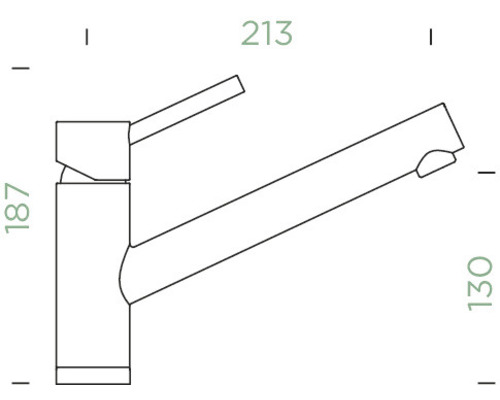 Technische Zeichnung einer Küchenarmatur mit Maßangaben