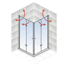 Eckeinstieg mit Drehfalttür SCHULTE ExpressPlus Garant 2.0 100 x 100 cm Profil chrom Klarglas Schmutzabweisende Glasbeschichtung Türanschlag links Türanschlag rechts Puffergriff-thumb-2