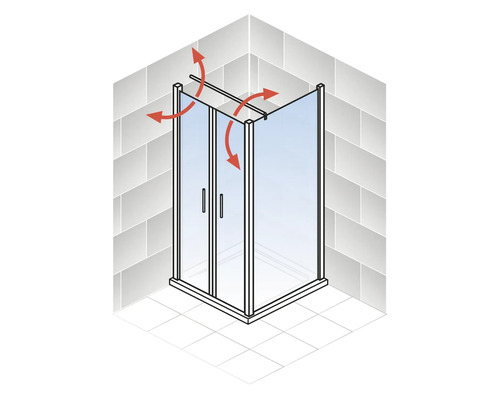 Illustration einer Dusche mit flexibler Stabilisierungsstange