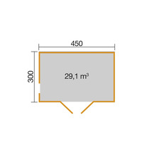 Grundrisszeichnung mit den Maßen 450 x 300 und 29,1 Kubikmeter Rauminhalt.