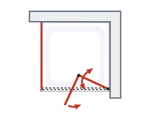 Illustration einer Duschkabinentür mit Schwenkbereichsanzeige