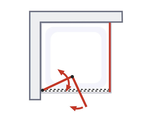 Darstellung einer Duschkabinentür mit Schwenkmechanismus
