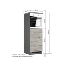 Held Möbel Backofen/Kühlumbauschrank für 88er Einbaukühlschrank PISA BxTxH 60 x 60 x 166 cm grau matt zerlegt Anschlag reversibel 449.6311