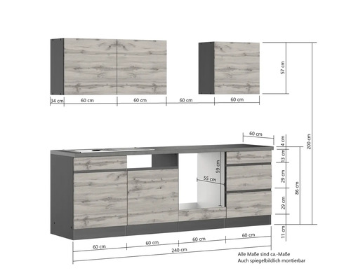 Küchenzeile mit Maßen