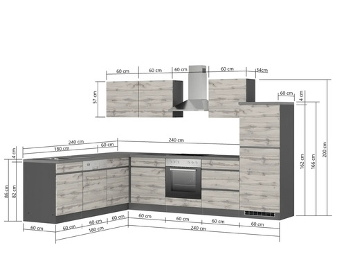 Küchenzeile mit Maßen.