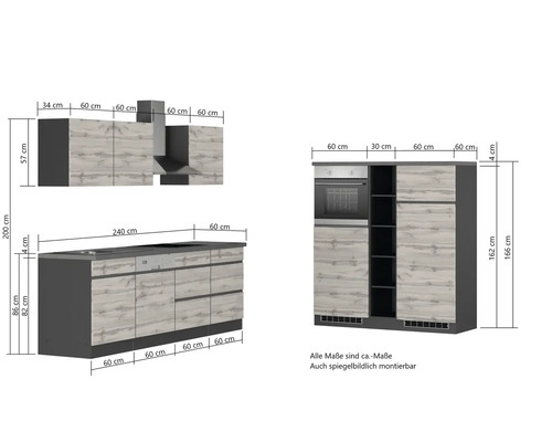 Küchenzeile mit Maßen