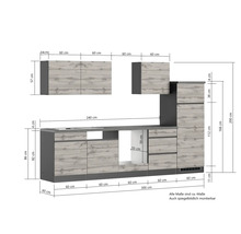 Held Möbel Küchenzeile ohne Geräte PISA 300 cm grau matt zerlegt Variante reversibel 1108.6311