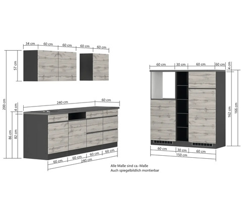 Küchenzeile mit Maßen