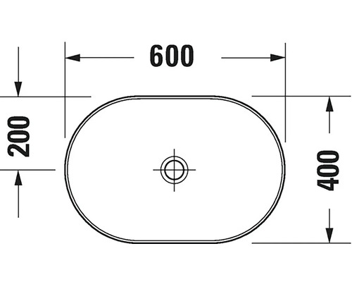 Technische Zeichnung eines Aufsatzwaschbeckens mit den Maßen 600 x 400 x 200 mm.