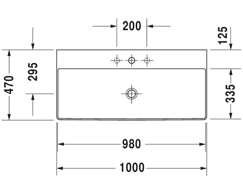 Technische Zeichnung eines Waschtisches mit Maßangaben