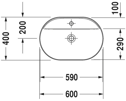 Technische Zeichnung eines Waschbeckens mit Maßangaben