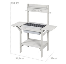 Grilltisch aus Holz mit Ablageflächen, Haken und Rollrost