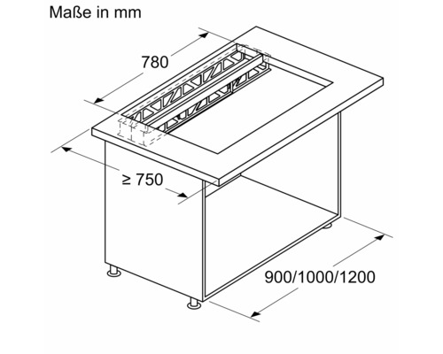 Technische Zeichnung einer Spüle mit Maßen in Millimeter.