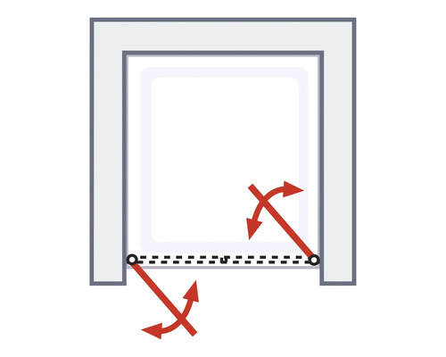 Illustration einer Schwingtürfunktion mit Pfeilen, die die Drehbewegung anzeigen