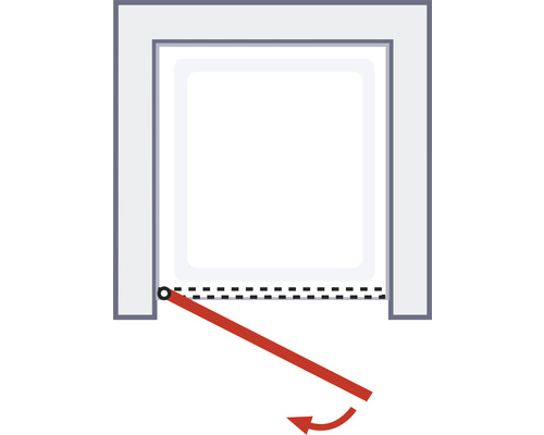 Illustration einer Duschtür mit Schwenkmechanismus