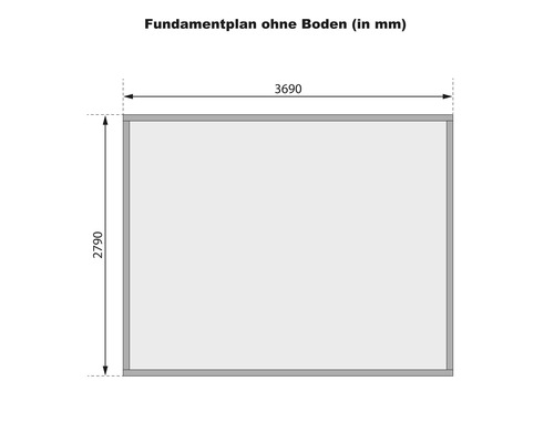 Fundamentplan ohne Boden mit Maßangaben in Millimeter