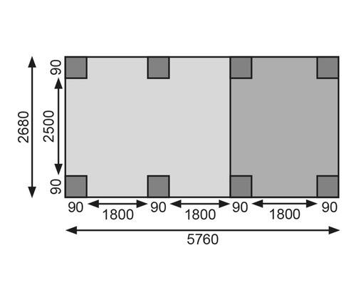 Grundriss mit Maßangaben in Millimeter
