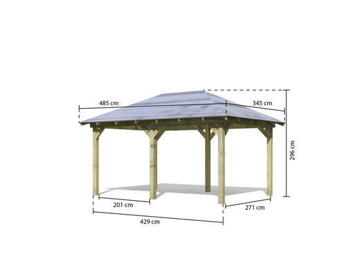Abbildung eines Pavillons mit Maßangaben.