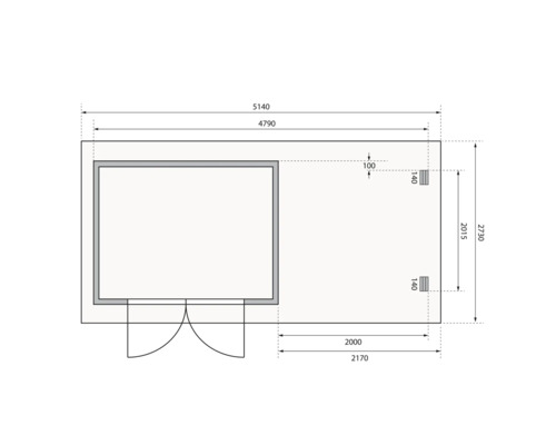 Grundriss einer Gartenlaube mit Maßangaben