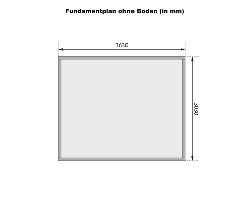 Fundamentplan ohne Boden mit den Maßen 3630 mm und 3030 mm.