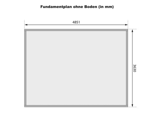 Fundamentplan ohne Boden mit Maßangaben in Millimeter