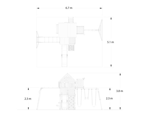 Maße des Spielplatzes als technische Zeichnung
