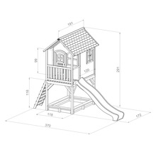 Abmessungen eines Spielhauses mit Sandkasten und Rutsche