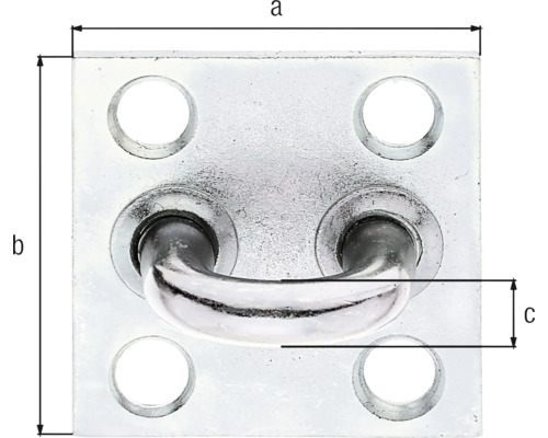 Metall Ösenplatte mit vier Löchern und Markierungen für Abmessungen