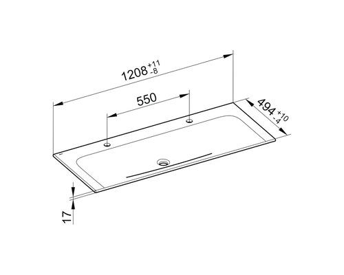 Technische Zeichnung einer Badewanne mit Maßangaben