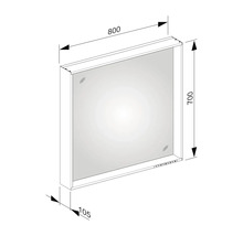 Technische Zeichnung eines Spiegelschranks mit den Maßen 800 x 700 x 105 Millimeter.