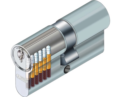 Schnittansicht eines Zylinderschlosses mit ABUS Logo