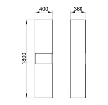 Technische Zeichnung eines Hochschranks mit den Maßen 1800 x 400 x 360 Millimeter.