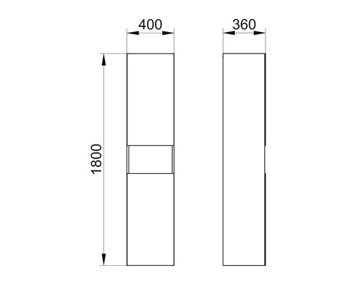 Technische Zeichnung eines Badezimmer Hochschranks mit Maßen