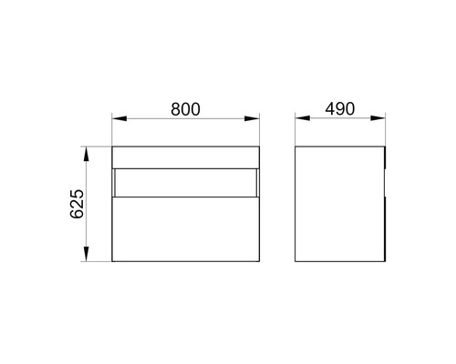 Technische Zeichnung eines Waschtischunterschranks mit Maßangaben