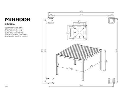 Montageanleitung für Mirador Pavillon 3.6x3.6 Meter