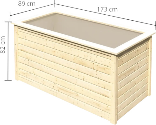 Holzpflanzkasten mit den Maßen 173 cm mal 89 cm mal 82 cm