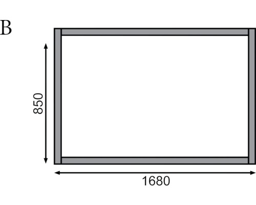 Illustration eines rechteckigen Rahmens mit den Maßen 1680 x 850 Millimeter.