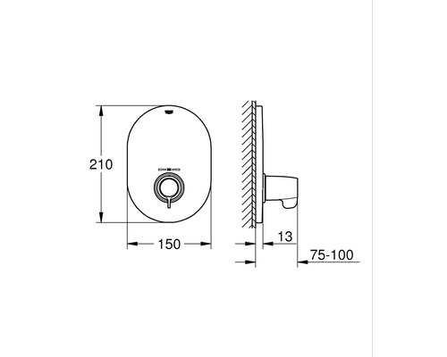 Technische Zeichnung eines Wasserhahns mit Maßangaben.