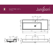 Technische Zeichnung des Jungborn Quattro 121 L Waschtischs mit Maßangaben
