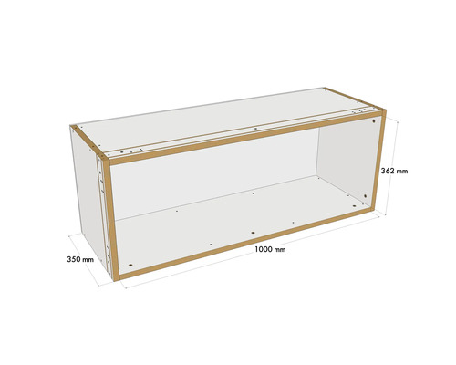 Regalrahmen mit den Maßen 1000 mm Länge, 362 mm Höhe und 350 mm Tiefe