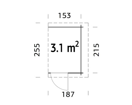 Grundriss mit Abmessungen eines Gartenhauses