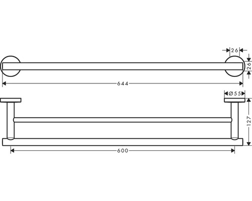 Technische Zeichnung eines Handtuchhalters mit Maßen