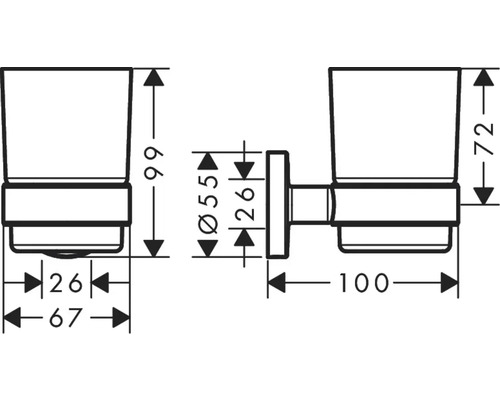 Technische Zeichnung eines Zahnputzbecherhalters mit Maßangaben
