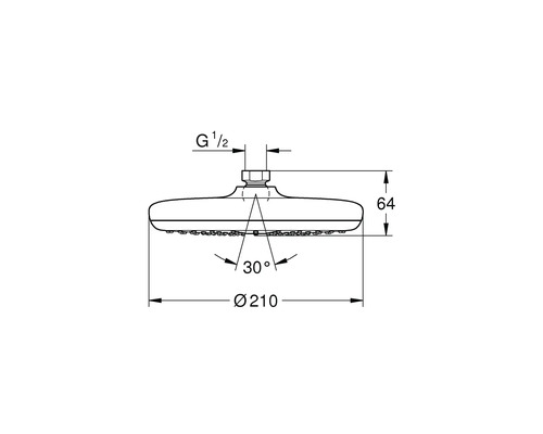 Technische Zeichnung eines Duschkopfes mit Maßangaben