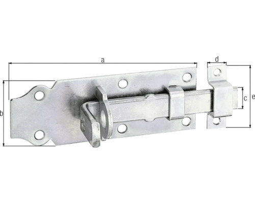 Metallischer Schubriegel mit Maßangaben.