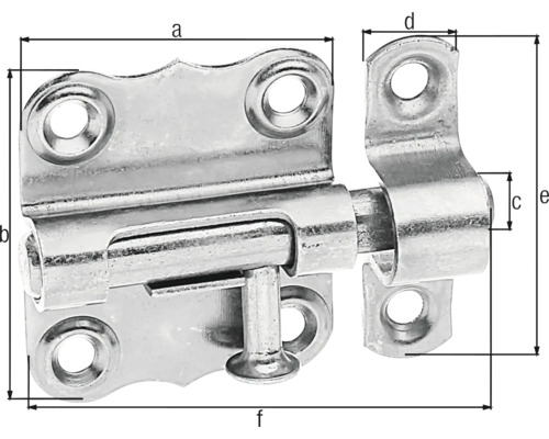 Riegelschloss mit Größenangaben
