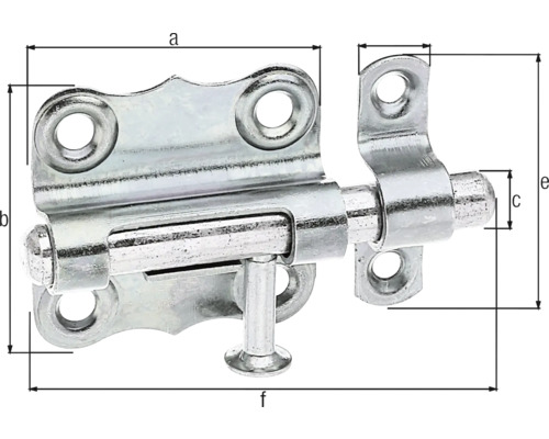 Türriegel aus Metall mit Abmessungsangaben