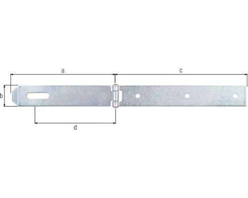 Abgebildet ist ein Türriegel mit den Massen a, b, c und d.